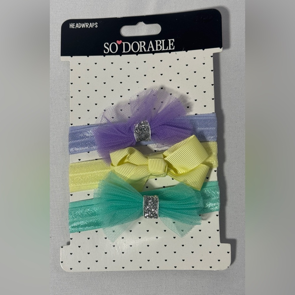 So Dorable Baby Headwrap Set of 3 Lace Glitter Hair Bow Headband Toddler NEW